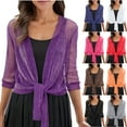 thumbnail image 1 of qolati Womens Glitter Sheer Shrug Elegant 3/4 Sleeve Tie Front Cropped Cardigans Party Lightweight Mesh Bolero Shrugs Hot Pink XXL, 1 of 7