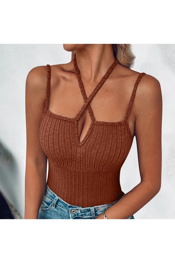 Womens Halter Tank Tops Spaghetti Strap Adjustable Ribbed Going Out Tops 2025 Summer Fashion Backless Shirts Sleeveless Tunic Tops Y2k Clothes