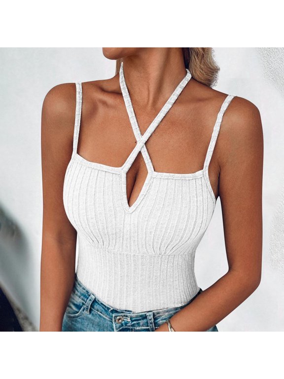 Womens Halter Tank Tops Spaghetti Strap Adjustable Ribbed Going Out Tops 2025 Summer Fashion Backless Shirts Sleeveless Tunic Tops Y2k Clothes
