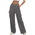 thumbnail image 1 of qolati Womens High Waisted Baggy Sweatpants Fleece Lined Athletic Workout Yoga Open Bottom Sweat Pants Elastic High Waist Cargo Joggers with Pockets Dark Gray L 8, 1 of 7