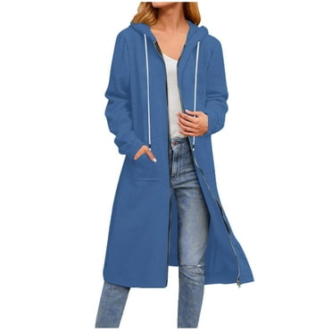 qolati Womens Hoodies Fashion Drawstring Sweatshirts Full Zip Up Winter Fleece Pullover Hoodies Fall Long Jackets with Pockets