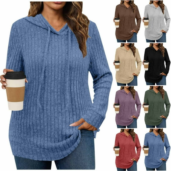qolati Womens Hoodies Shirts Casual Long Sleeve Lightweight Fall Pullover Tops Color Block Solid Loose Sweatshirt with Pocket Khaki XL