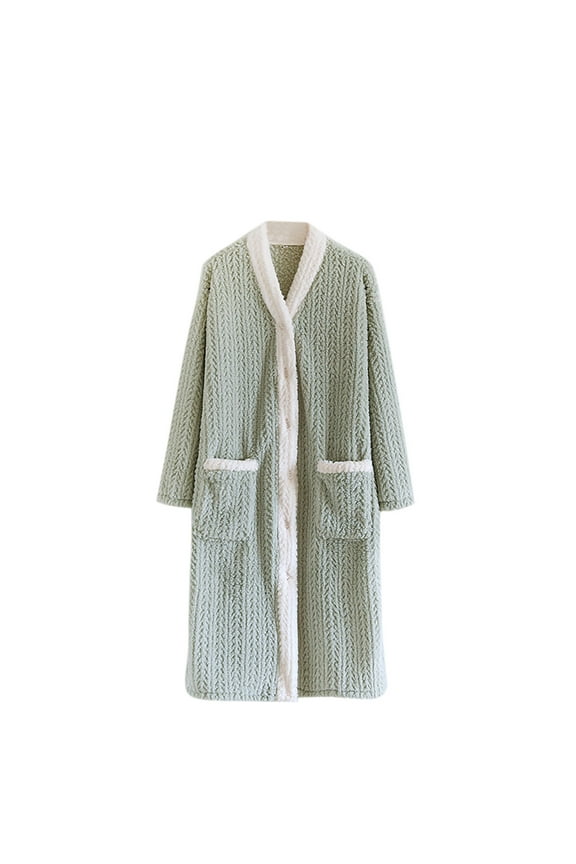 Womens Housecoat Fuzzy Fleece Button Down Open Front Robe Plush Winter Warm Bathrobe Kimonos Robes Loungewear with Pockets