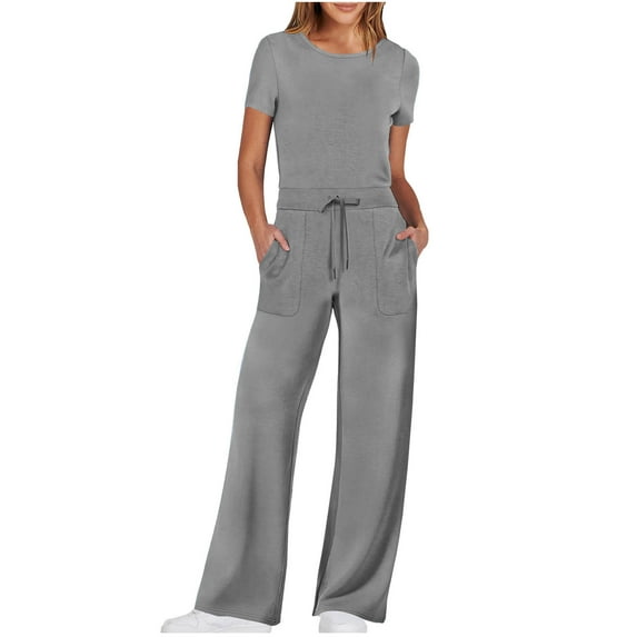 qolati Womens Jumpsuits Dressy Summer Outfits Casual Short Sleeve Wide Leg Long Pants Rompers Fashion Clothes 2024