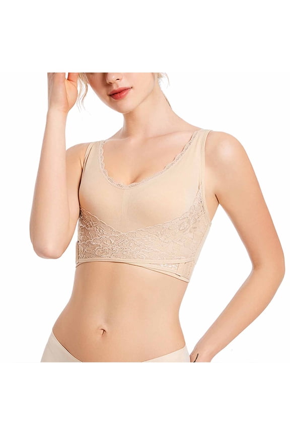 Womens Kendally Comfy Corset Bra Front Crosses Side Buckle Everyday Bras Wireless Push Up Lace Bras Sports Bras