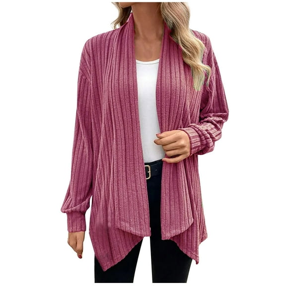 qolati Womens Lightweight Cardigans Casual Ribbed Knit Open Front Coats Fashion Irregular Hem Long Sleeve Fall Clothes 2024 Work Jackets