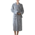 thumbnail image 1 of qolati Womens Long Fleece Robe Puffy Fuzzy Textured Loungwear Warm Soft Flannel Bathrobes for Fall Winter Long House Coat with Pockets, 1 of 1