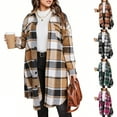 thumbnail image 1 of qolati Womens Long Plaid Shacket Jacket Long Sleeve Lounge Lapel Boyfriend Button Down Shirts Fall Blouse Tops Fashion Winter Coats Green M, 1 of 3