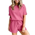 thumbnail image 1 of qolati Womens Lounge Set Ribbed Knit Short Sleeve Top and Shorts Sleepwear Pajama Set Two Piece Shorts Outfits Set, 1 of 9
