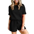 thumbnail image 1 of qolati Womens Lounge Set Ribbed Knit Short Sleeve Top and Shorts Sleepwear Pajama Set Two Piece Shorts Outfits Set, 1 of 9