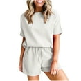 thumbnail image 1 of qolati Womens Lounge Set Ribbed Knit Short Sleeve Top and Shorts Sleepwear Pajama Set Two Piece Shorts Outfits Set, 1 of 9