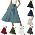 thumbnail image 1 of qolati Womens Maxi Skirts Casual Boho Elastic High Waisted Flowy Long Skirts Trendy Bowknot Front Belt Cute Skirts with Pockets Green XL, 1 of 5