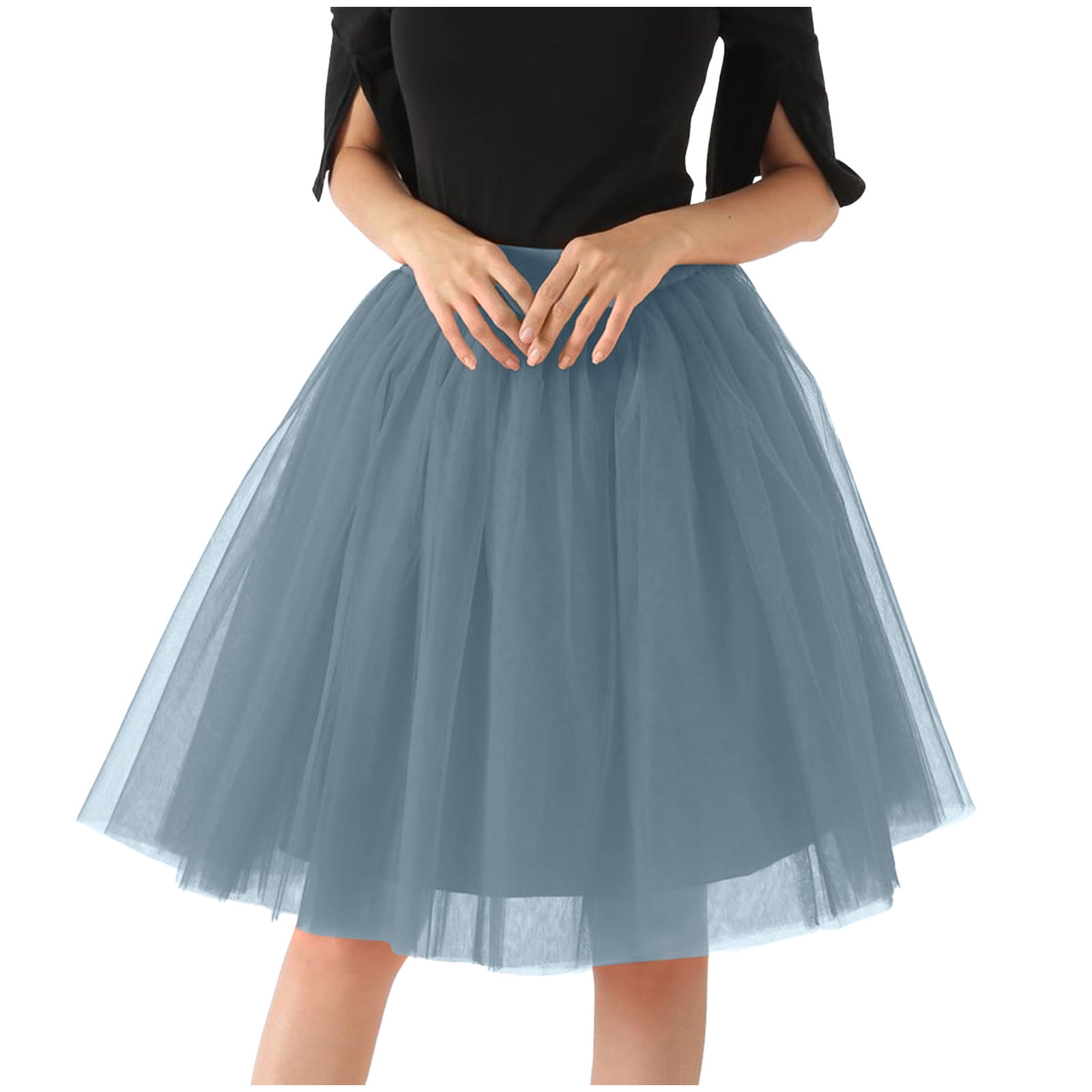 qolati Womens Midi Tulle Skirts Layered 1950s Vintage Elastic Waist A Line Mesh Petticoat Skirts Princess Puffy Prom Party Ballets Skirts Walmart