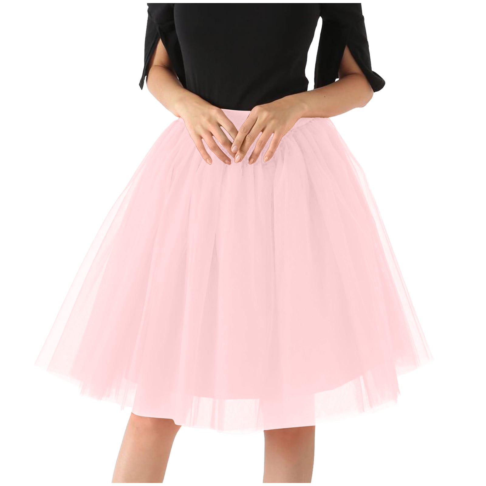 qolati Womens Midi Tulle Skirts Layered 1950s Vintage Elastic Waist A
