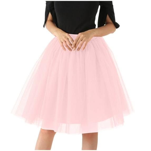 qolati Womens Midi Tulle Skirts Layered 1950s Vintage Elastic Waist A-Line Mesh Petticoat Skirts Princess Puffy Prom Party Ballets Skirts