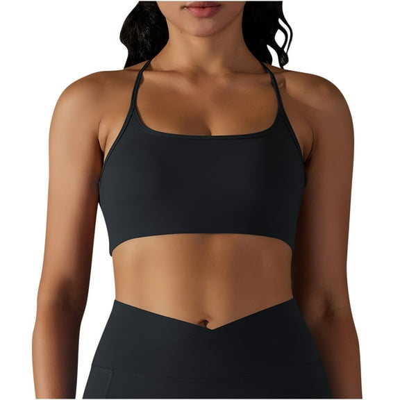qolati Womens Open Back Sports Bra Backless Workout Padded Push Up Bras Strappy Low Impact Gym Yoga Crop Tank Top
