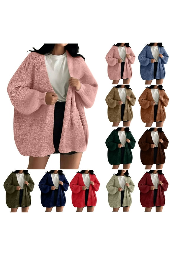 Womens Oversized Cardigan Sweaters Lightweight Open Front Chunky Knit Jackets Casual Long Lantern Sleeve Fall Sweater Coats for Women Brown XXL