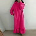 thumbnail image 1 of qolati Womens Oversized Hoodies Dress Casual Long Sleeve Crewneck Pullover Sweatshirt Maxi Dress Trendy Solid Ruffled Hem A-Line Dress, 1 of 6