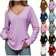 thumbnail image 1 of qolati Womens Oversized Long Sleeve Shirts Fall Trendy V Neck Basic T Shirt Fashion Casual Loose Fit Tunic Tops Y2k Clothes Blue XL, 1 of 6