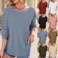 thumbnail image 1 of qolati Womens Oversized Long Sleeve T Shirts Waffle Knitted Basic Crewneck Tee Fall Tops Casual Workout Y2K Clothes Pink L, 1 of 10