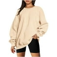 thumbnail image 1 of qolati Womens Oversized Sweatshirts Hoodies Fleece Crew Neck Pullover Sweaters Casual Comfy Basic Tops Fall Fashion Outfits Clothes 2024 Beige M, 1 of 4