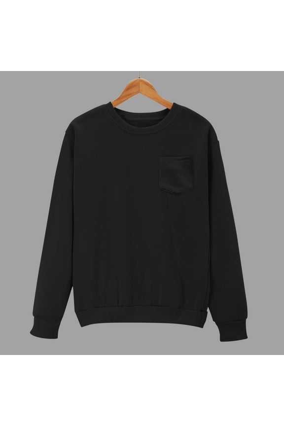 Womens Oversized Sweatshirts Long Sleeve Fleece Plain Solid Sweater Fall Crew Neck Basic Pullover Tops with Chest Pocket