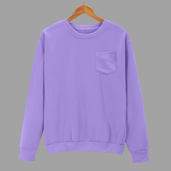 qolati Womens Oversized Sweatshirts Long Sleeve Fleece Plain Solid Sweater Fall Crew Neck Basic Pullover Tops with Chest Pocket