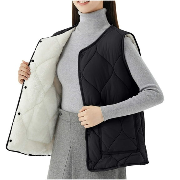 qolati Womens Quilted Puffer Vest Button Down Sleeveless Jackets Lightweight Padded Gilet Outerwear 2024 Fashion Warm Winter Coats With Pockets
