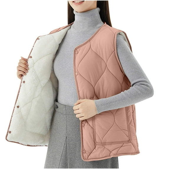 qolati Womens Quilted Puffer Vest Button Down Sleeveless Jackets Lightweight Padded Gilet Outerwear 2024 Fashion Warm Winter Coats With Pockets