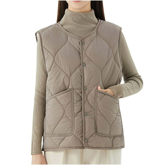 qolati Womens Quilted Puffer Vest Button Down Sleeveless Jackets Lightweight Padded Gilet Outerwear 2024 Fashion Warm Winter Coats With Pockets