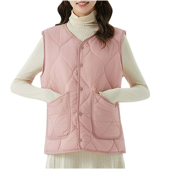 qolati Womens Quilted Puffer Vest Button Down Sleeveless Jackets Lightweight Padded Gilet Outerwear 2024 Fashion Warm Winter Coats With Pockets