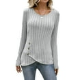 thumbnail image 1 of qolati Womens Ribbed Knit Tops Thermal Long Sleeve Crew Neck Tunic T Shirts Casual Slim Fitted Button Hem Going Out Pullover Blouse, 1 of 4