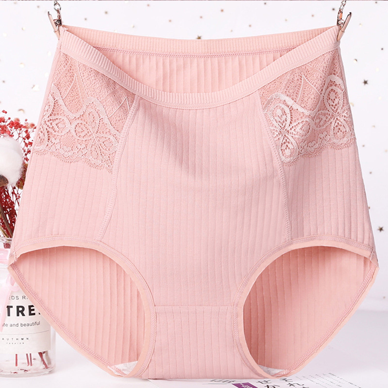 qolati Womens Seamless Underwear Cotton Bikini Panties Lace Trim Soft