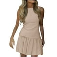 thumbnail image 1 of qolati Womens Sleeveless Pleated Dress Drop Waist A Line Solid Color Flowy Mini Tank Dress Pullover Boats Neck Bow Zipper Back Holiday Dresses, 1 of 9