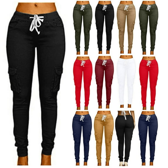 qolati Womens Slim Fit Leggings Pants Elastic Waist Drawstring Pencil Pants Casual Fitness Workout Sweatpants