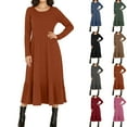 thumbnail image 1 of qolati Womens Sweater Dress Fall Long Sleeve Crewneck A Line Fit and Flare Ribbed Knit Long Dresses Elegant Ruffle Tiered Flowy Trendy Dresses Khaki S, 1 of 9