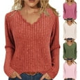 thumbnail image 1 of qolati Womens Sweaters Ribbed Knit Long Sleeve Tunic Tops Fall Fashion V Neck Pullover Casual Blouses Loose Sweatshirt Winter Clothes Orange M, 1 of 8
