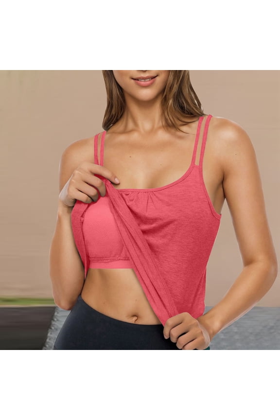 Womens Tank Tops with Built in Bra Soft Comfy Padded Workout Yoga Racerback Shelf Bra Casual Loose Spoon Neck Sleeveless Basic Undershirt
