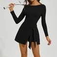 thumbnail image 1 of qolati Womens Tennis Dress Boat Neck Long Sleeve Wrap Skirt Built in Shorts Golf Athletic Dress Workout Rompers Mini Dresses Summer Black S, 1 of 9
