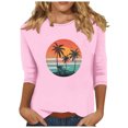 thumbnail image 1 of qolati Womens Tops 3/4 Sleeve Crewneck Cute Shirts Casual Palm Tree Print Trendy Blouses 2024 Summer Hawaiian Pullover Blouse, 1 of 4