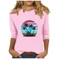 thumbnail image 1 of qolati Womens Tops 3/4 Sleeve Crewneck Cute Shirts Casual Palm Tree Print Trendy Blouses 2024 Summer Hawaiian Pullover Blouse, 1 of 4