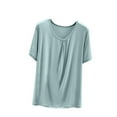 thumbnail image 1 of qolati Womens Tops Pleated Front Round Neck Short Sleeve Shirts Lightweight Casual Modal T-Shirts Classic Fit Summer Basic Tees, 1 of 7