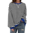 thumbnail image 1 of qolati Womens Tops Spring Summer Striped Print Crewneck Long Sleeve Tunic Sweatshirts Casual Loose Going Out Basic Tee Shirts, 1 of 1