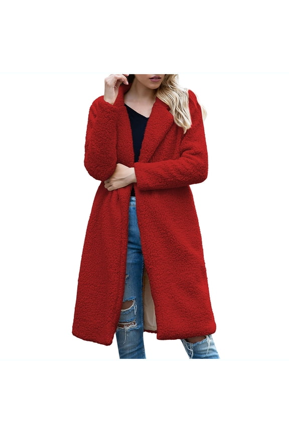 Womens Trench Coats Fuzzy Fleece Winter Jacket Faux Furs Lapel Coat Open Front Long Sherpa Cardigan Teddy Coat