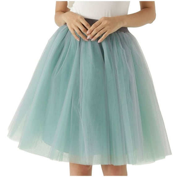 qolati Womens Tulle Midi Skirts 1950s Vintage Elastic Waist A-Line Mesh Petticoat Skirts Princess Puffy Layered Ballets Bubble Skirts