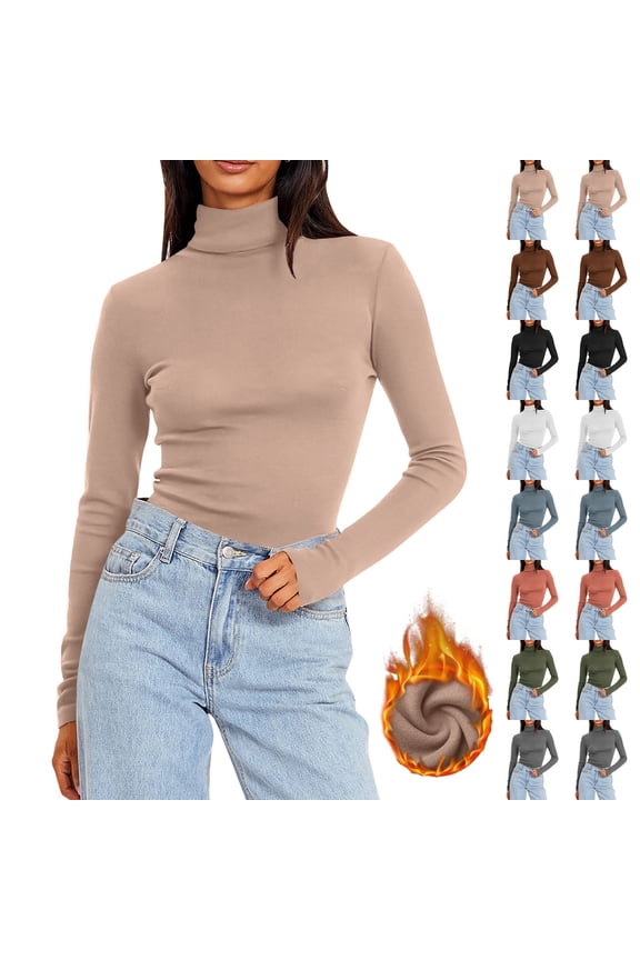 Womens Turtleneck Shirt Fleece Lined Long Sleeve Pullover Tees Warm Slim Fit Base Layer for Winter Cozy Soft Underwear Tops Black M