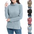 thumbnail image 1 of qolati Womens Turtleneck Tops Long Sleeve Shirts Lightweight Sweaters Fitted High Neck Ribbed Knit Side Slit Blouses Fall Fashion Outfits Light Blue S, 1 of 9