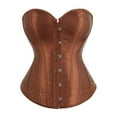 thumbnail image 1 of qolati Womens Vintage Strapless Corset Gothic Medieval Low Back Front Buckle Satin Fishbone Overbust Halloween Party Shapewear Classic Bandeau Tops Coffee M, 1 of 2