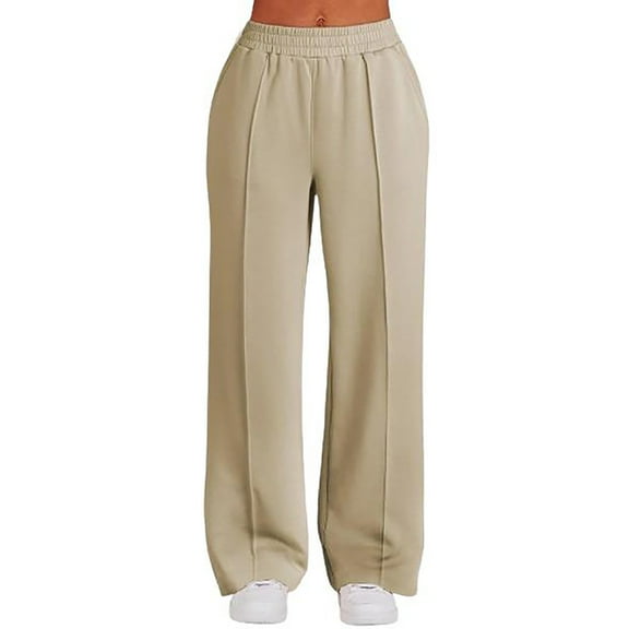 qolati Womens Wide Leg Sweatpants Baggy Lightweight High Waisted Workout Pants Casual Comfy Lounge Pants Trousers with Pockets 2024 Beige S 4