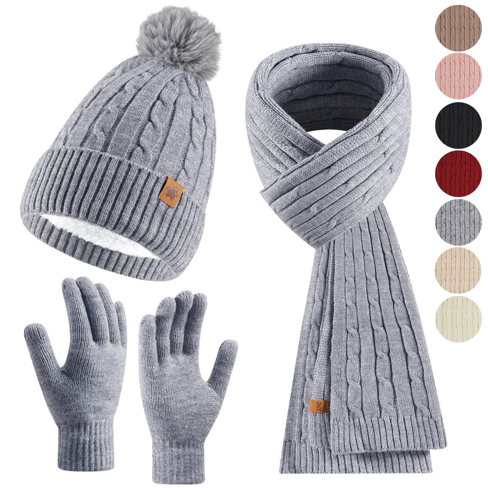 Winter Beanie Hat Scarf Gloves Set Knit Pom Pom Touchscreen Gloves 3in1 Womens Winter Beanie Hat Scarf Gloves Set, Pom Beanie Warm  main image 2